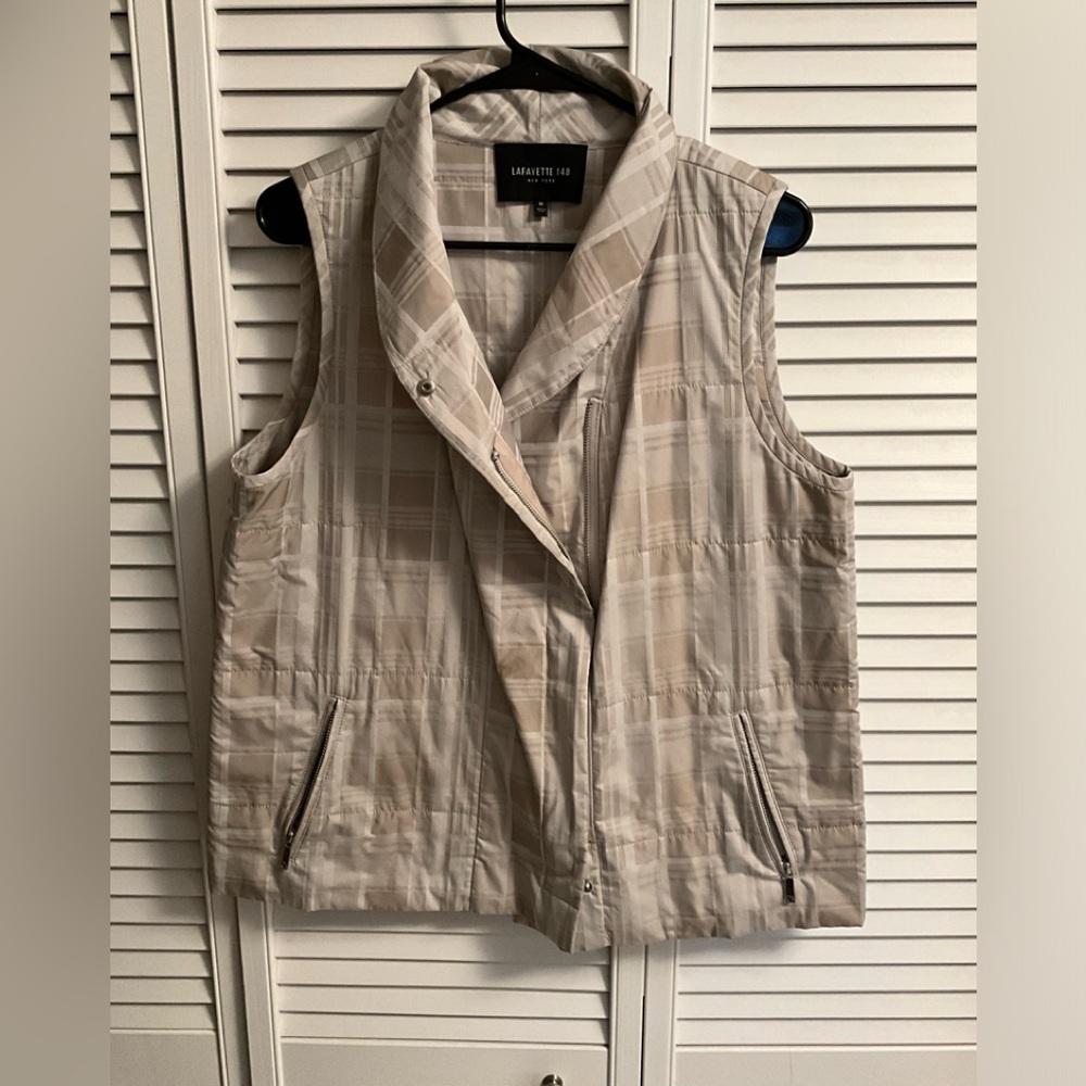 Lafayette 148 New York Tan Plaid Vest - M